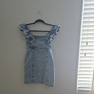 Forever 21 Blue Denim Ruffle Mini Dress